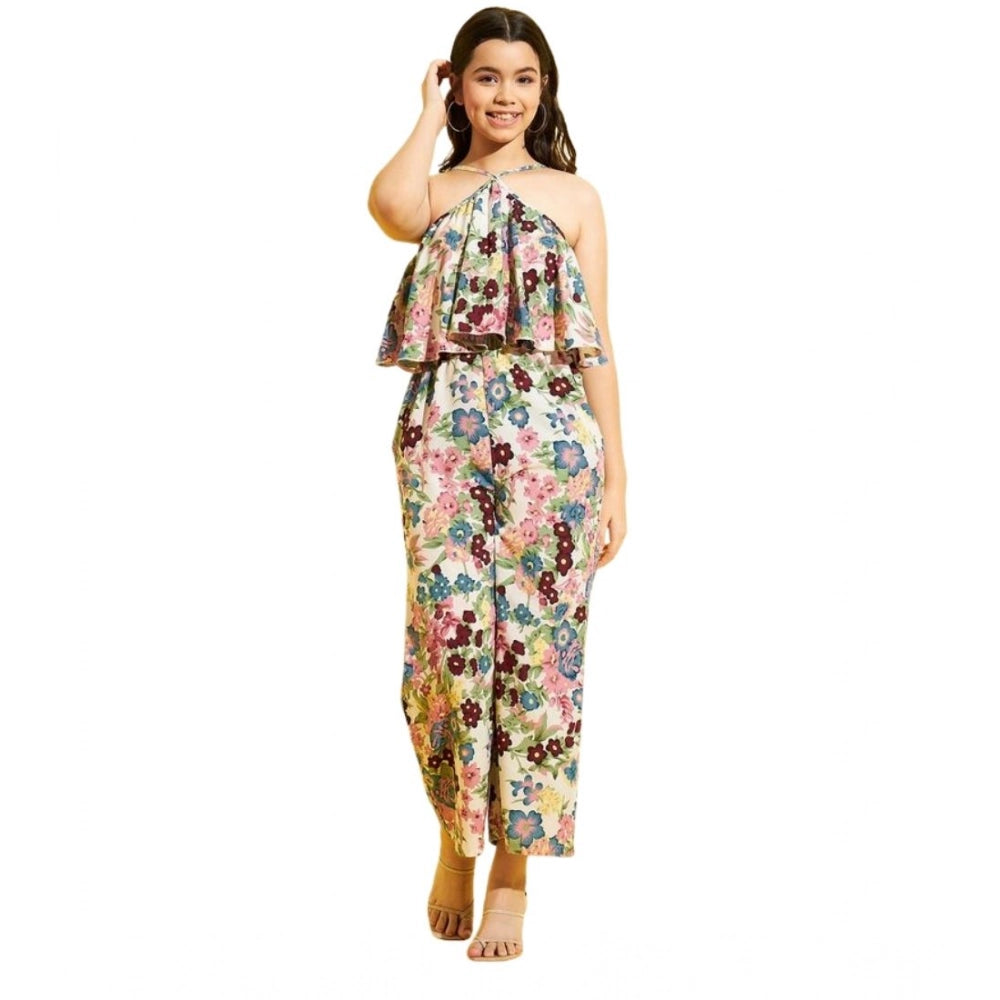 Girl's Crepe Floral Sleeveless Jumpsuit