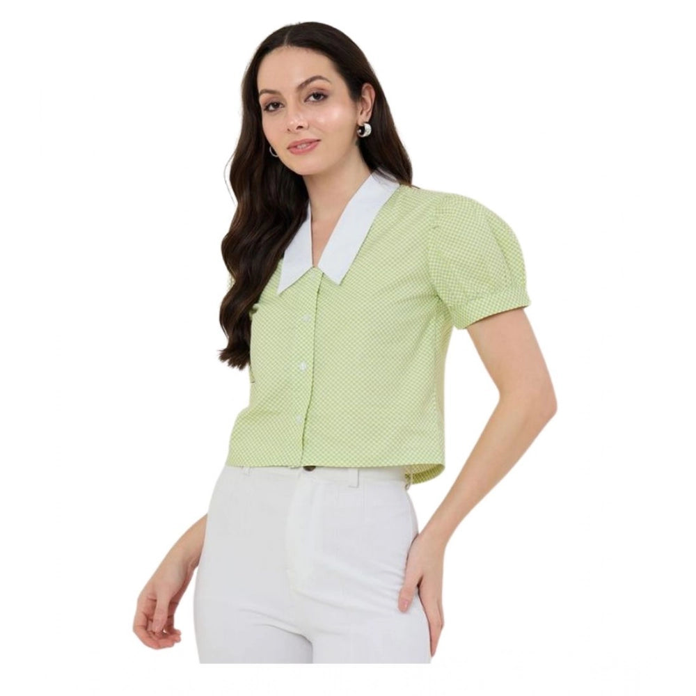 Women's Cotton Striped Half Sleeve Shirt — Green - White