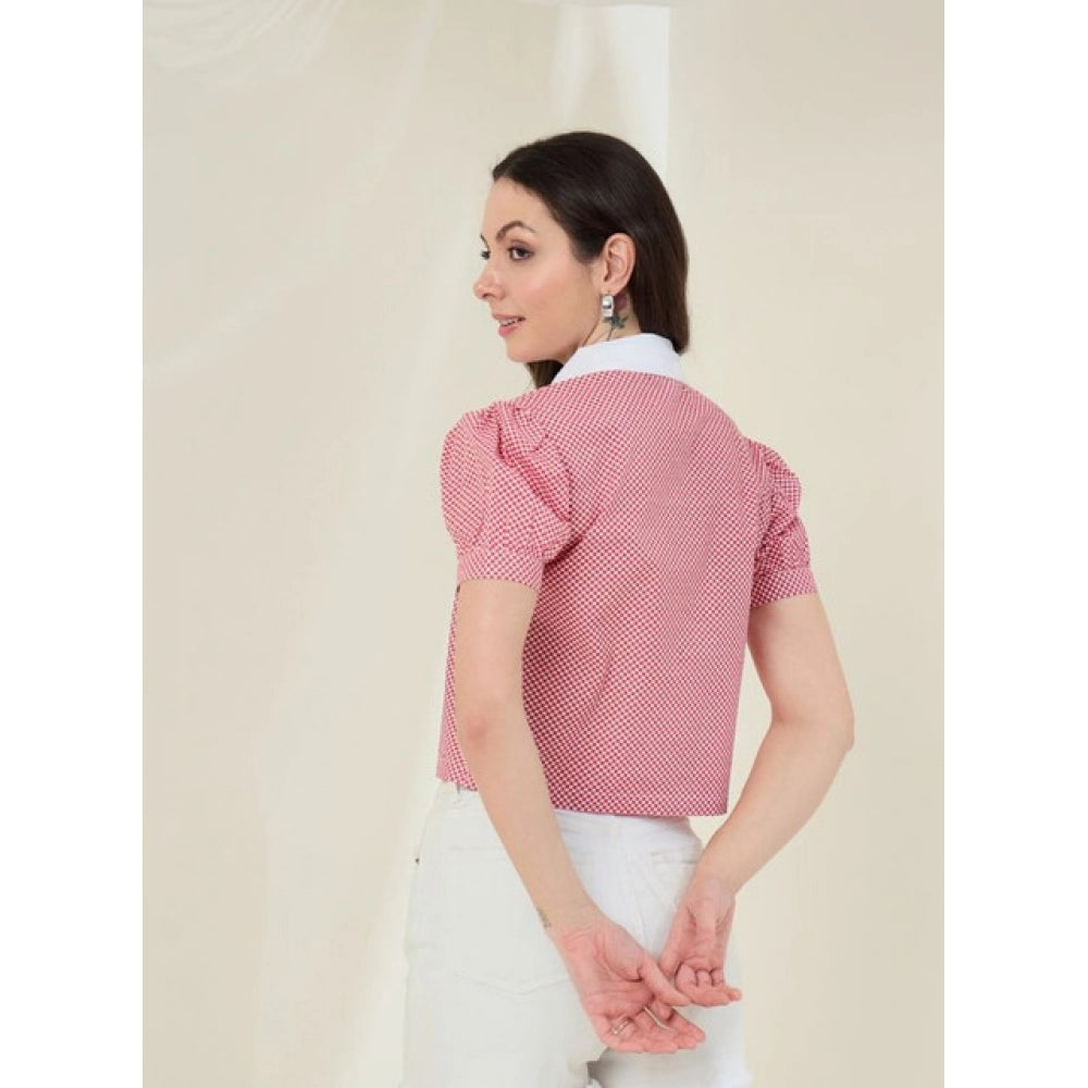 Women's Cotton Checkered Half Sleeve Shirt — Red - White