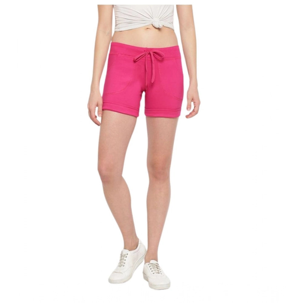Women's Cotton Solid Elasticated Shorts — Pink