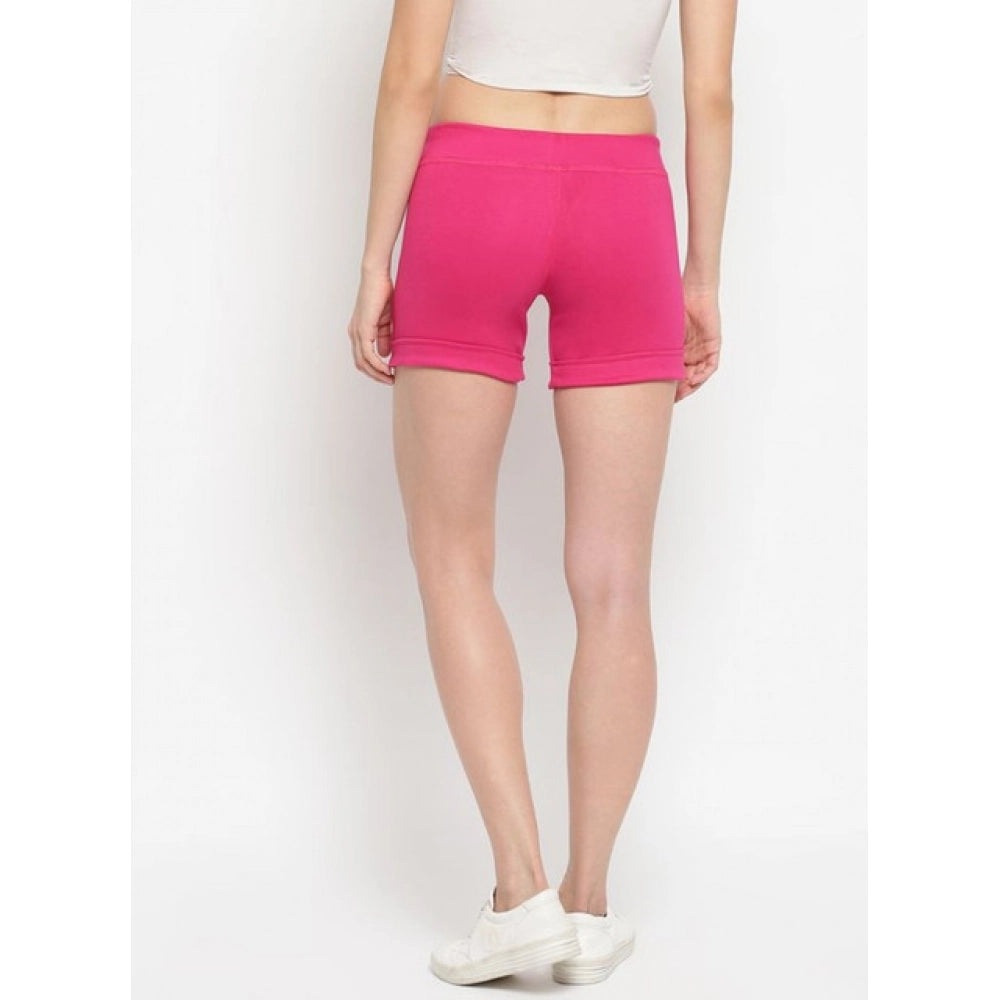 Women's Cotton Solid Elasticated Shorts — Pink