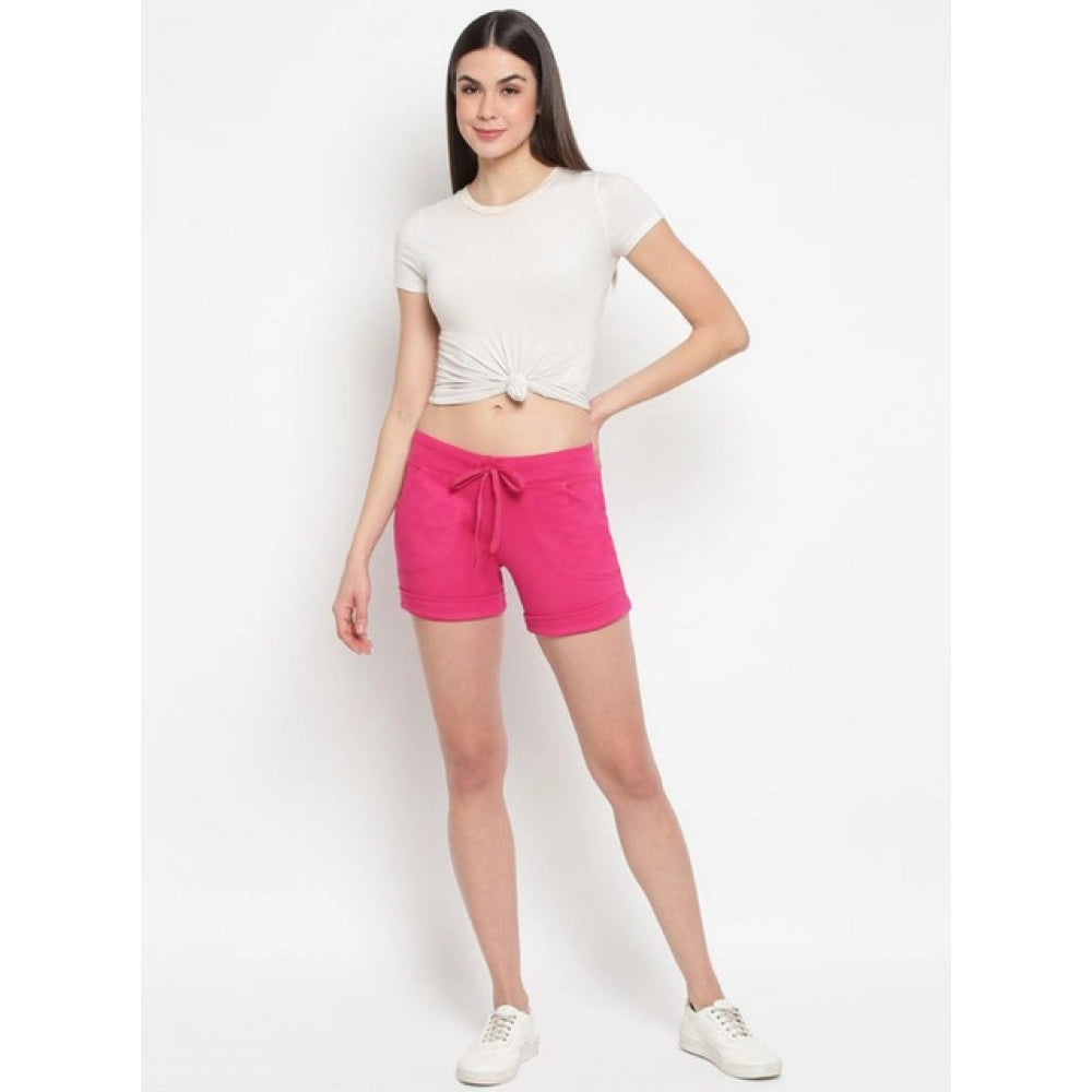 Women's Cotton Solid Elasticated Shorts — Pink