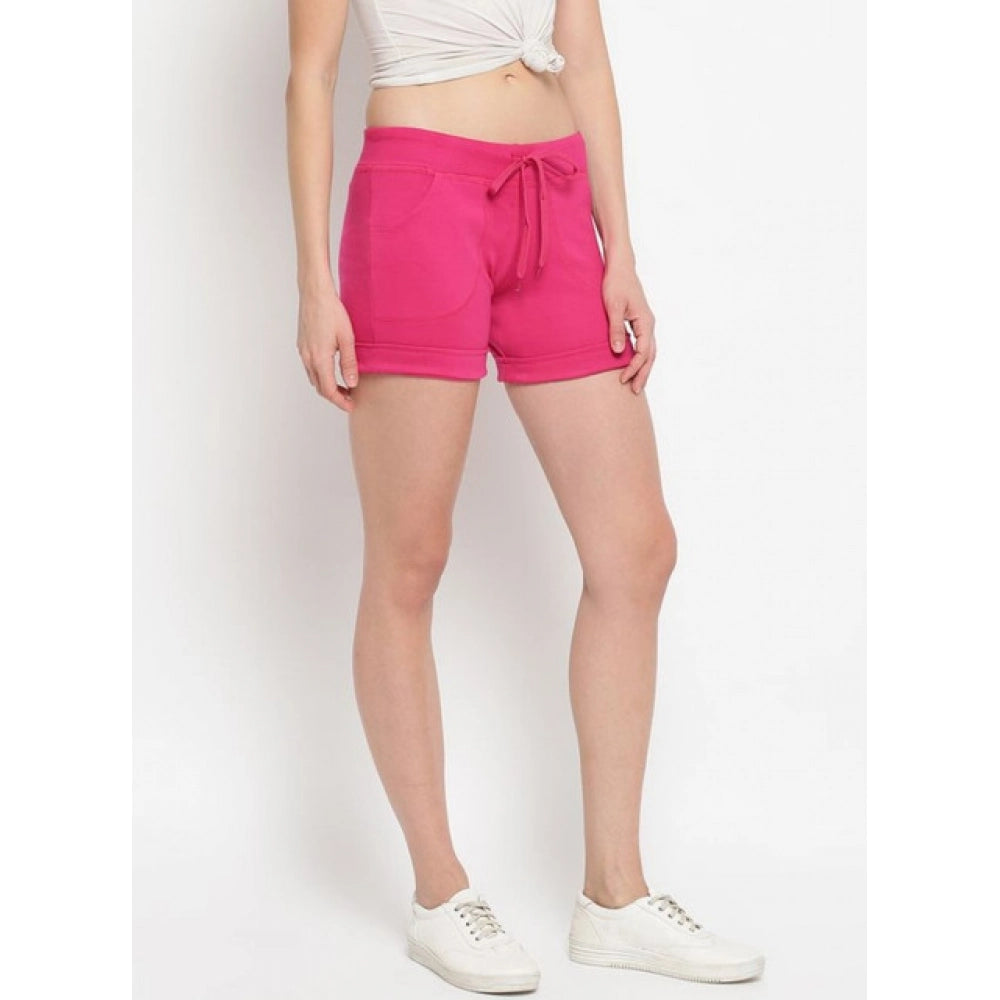 Women's Cotton Solid Elasticated Shorts — Pink