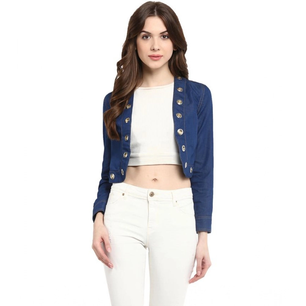 Women's Denim Embellished Long Sleeves Shrug — Blue