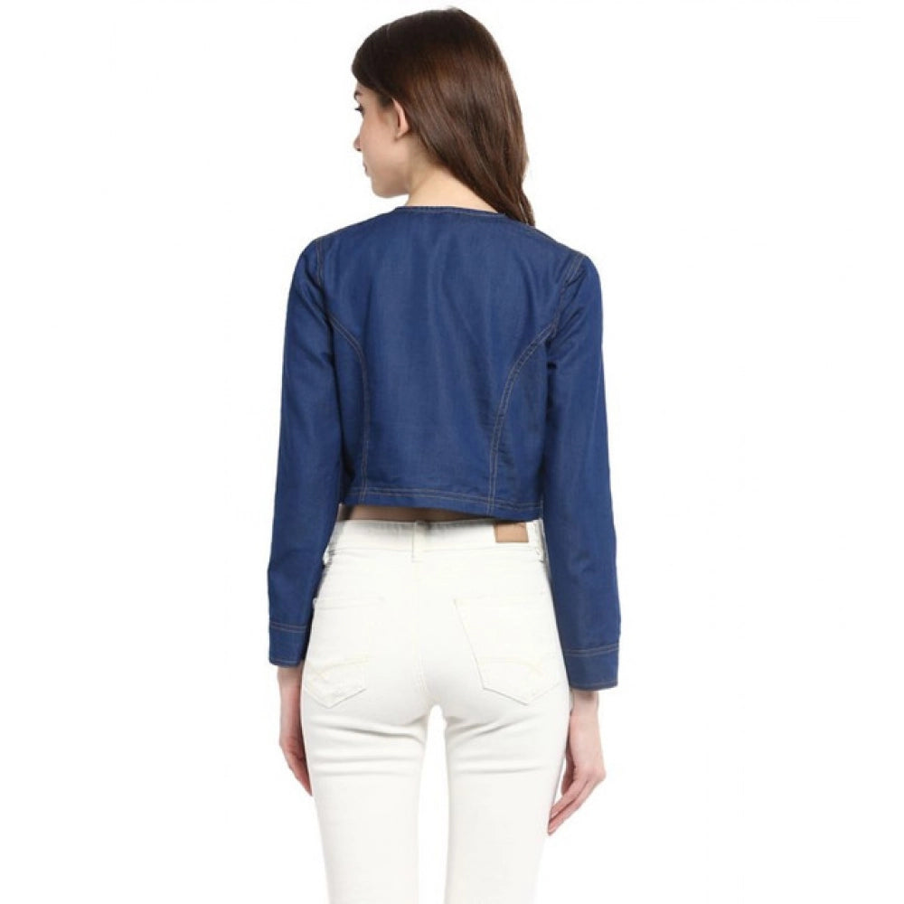 Women's Denim Embellished Long Sleeves Shrug — Blue