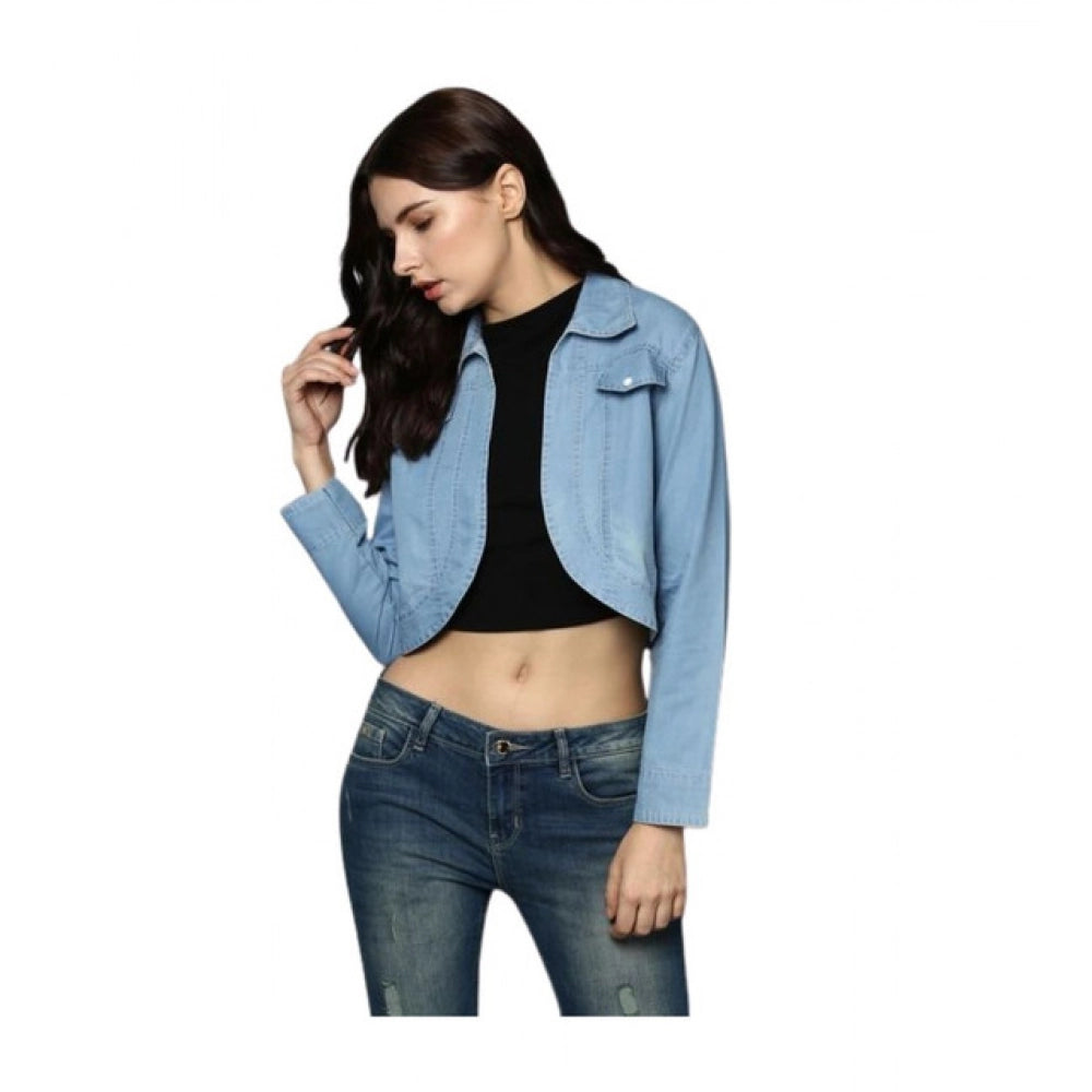 Women's Denim Solid 3-4th Sleeves Shrug — Blue · 98_M