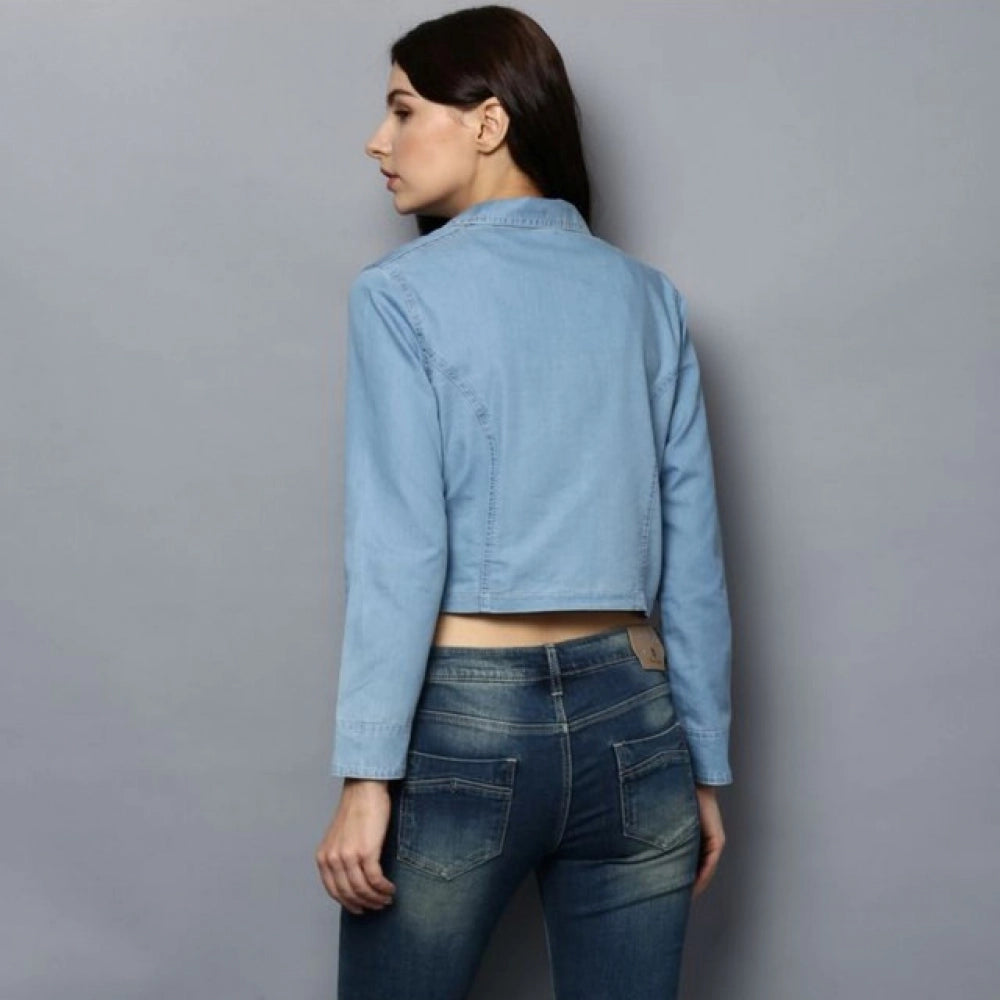 Women's Denim Solid 3-4th Sleeves Shrug — Blue · 98_M