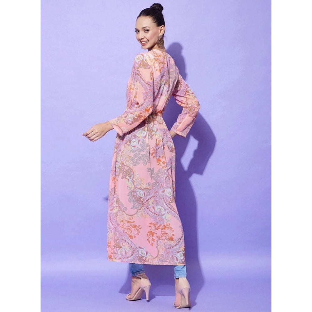 Women's Floral Long Sleeves Shrug — Peach