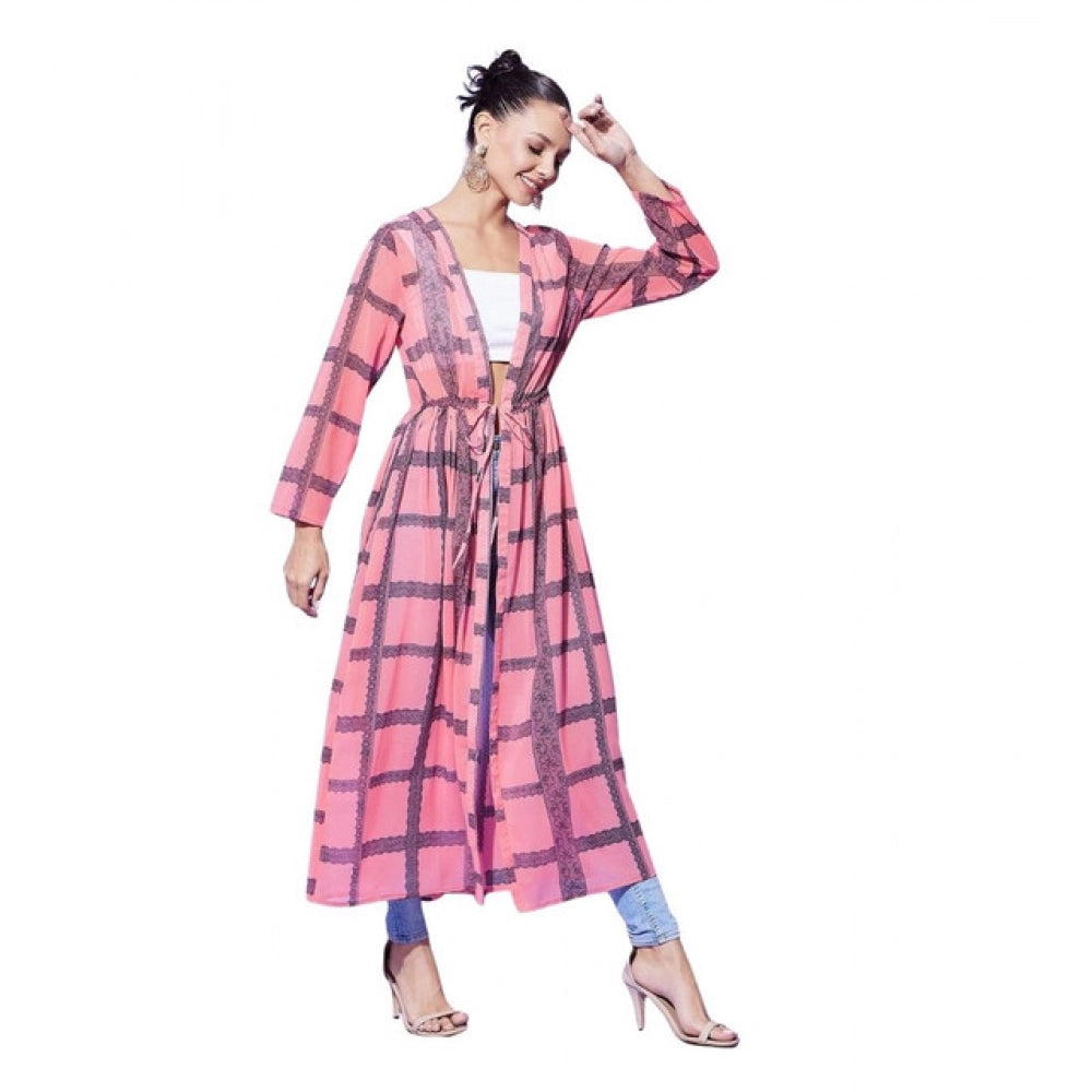 Women's Check Long Sleeves Shrug — Pink