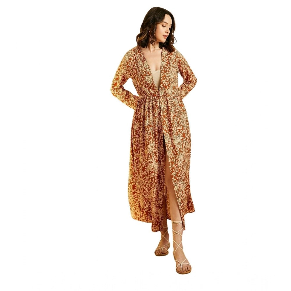 Women's Floral Long Sleeves Shrug — Brown