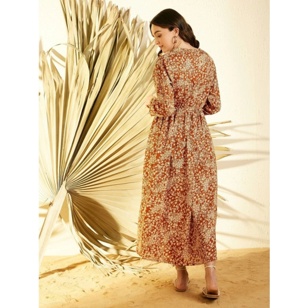 Women's Floral Long Sleeves Shrug — Brown