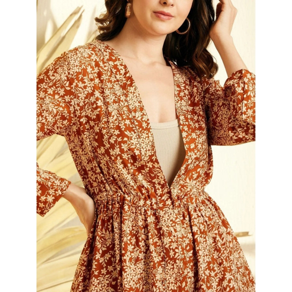 Women's Floral Long Sleeves Shrug — Brown