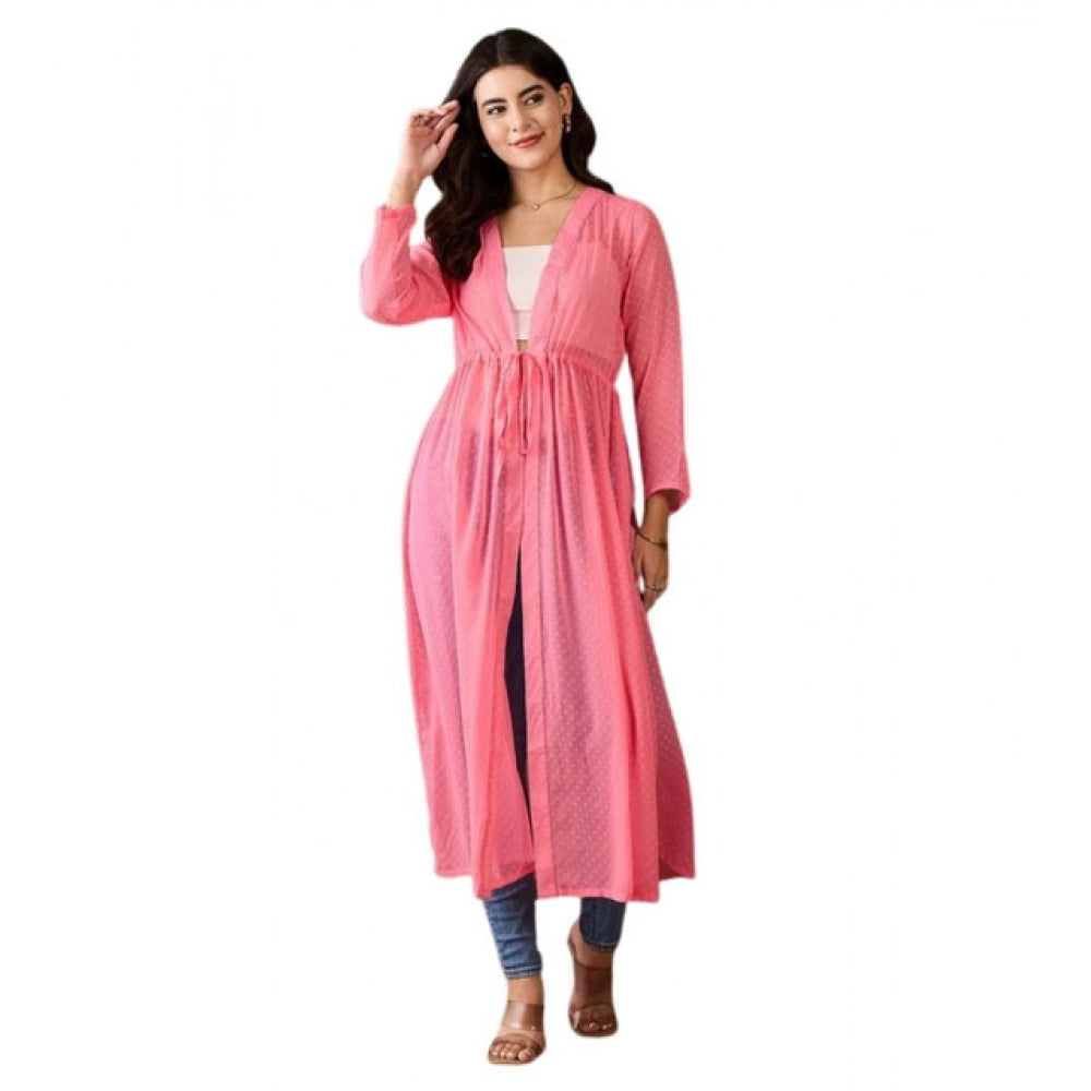 Women's Chiffon Self Design Long Sleeves Shrug — Pink