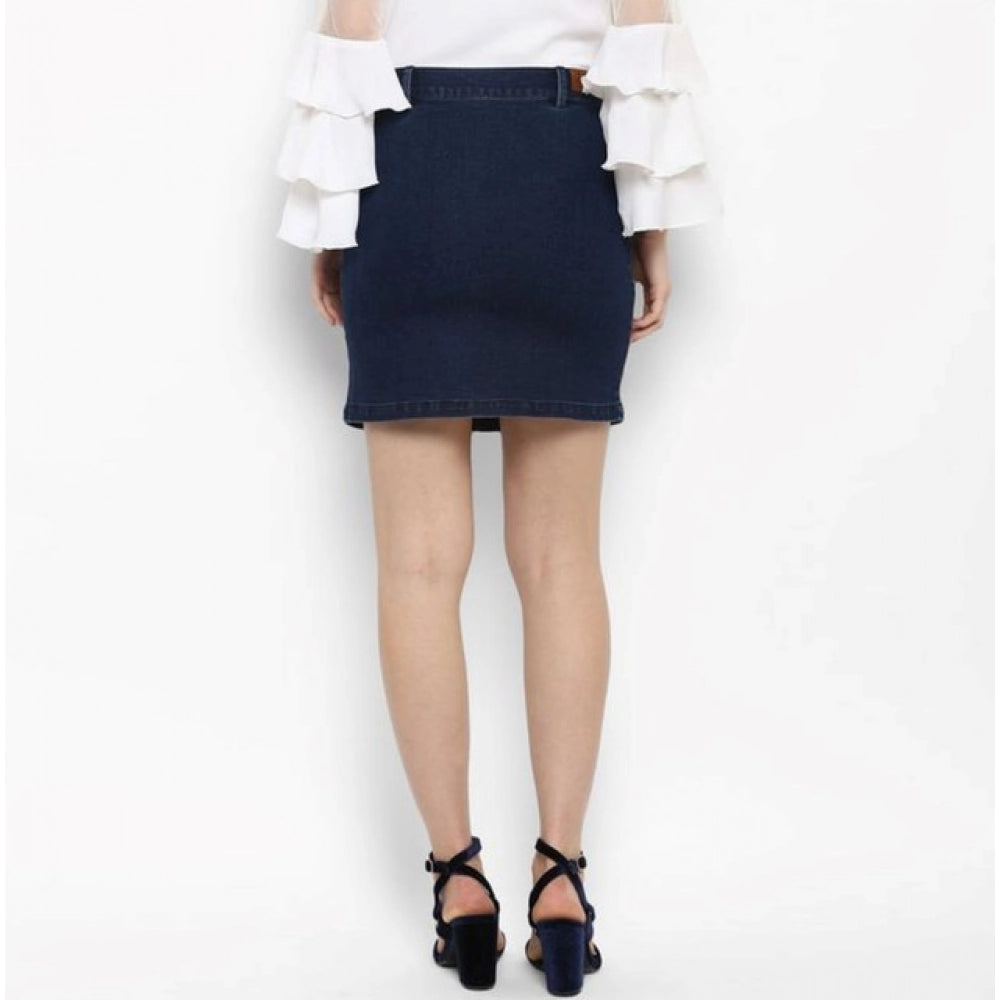 Women's Denim Front Button Buttoned Skirt — Blue · 16_L