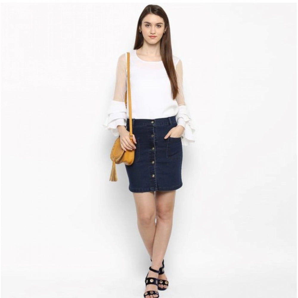 Women's Denim Front Button Buttoned Skirt — Blue · 16_L