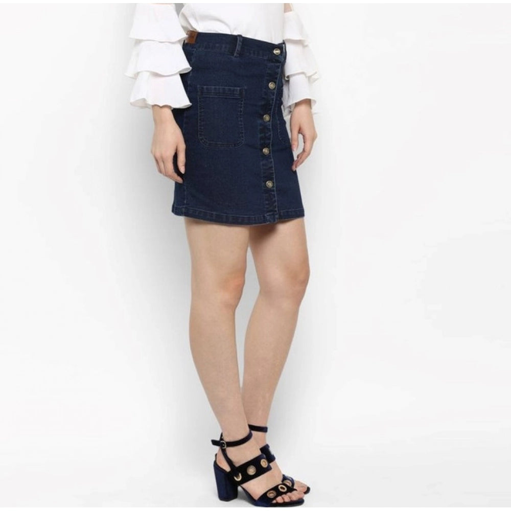Women's Denim Front Button Buttoned Skirt — Blue · 16_L