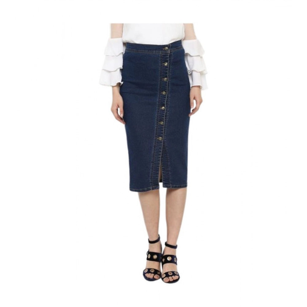 Women's Denim Front Button Buttoned Skirt — Blue · 17_M