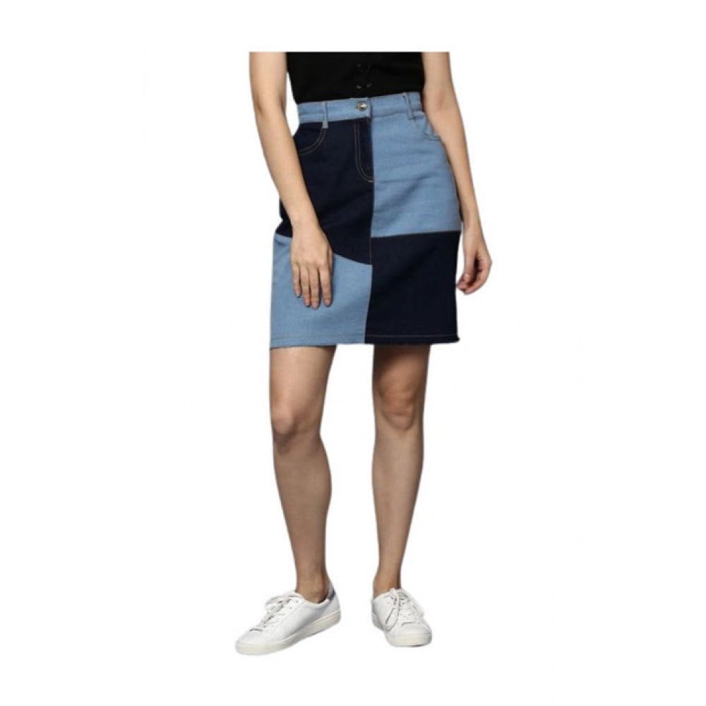 Women's Denim Brick Buttoned Skirt — Blue