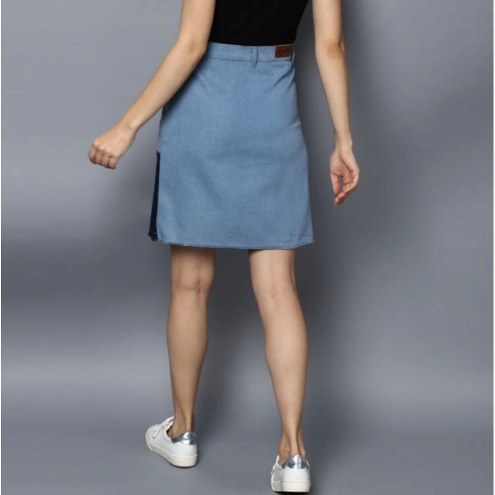 Women's Denim Brick Buttoned Skirt — Blue