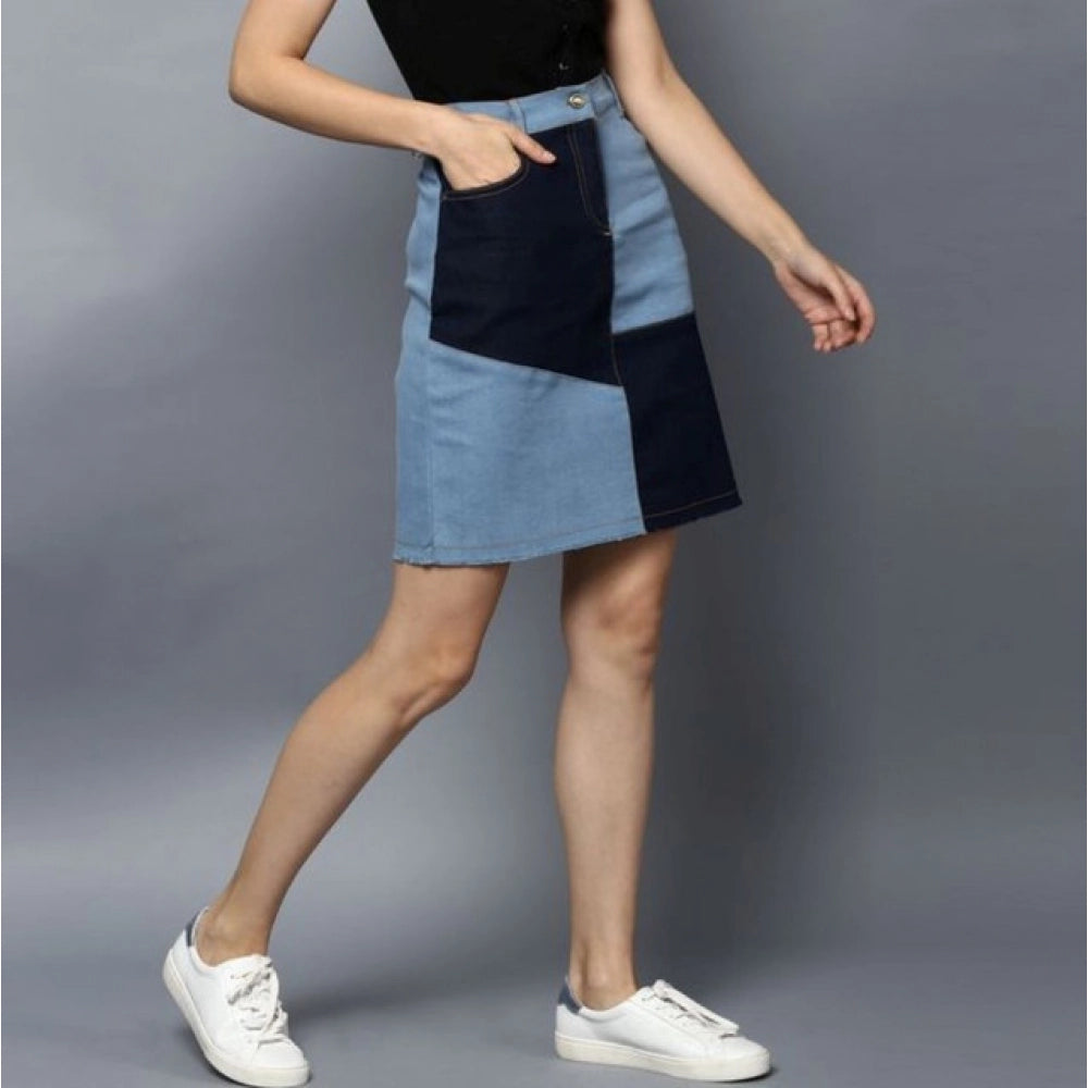 Women's Denim Brick Buttoned Skirt — Blue