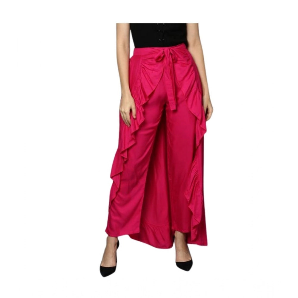 Women's Rayon Ruffled Elasticated Skirt — Pink