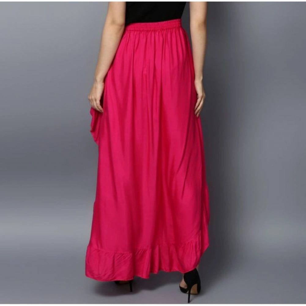 Women's Rayon Ruffled Elasticated Skirt — Pink
