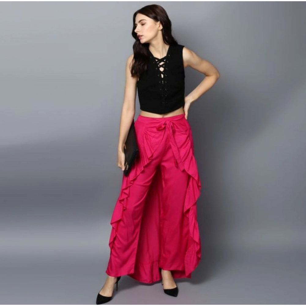 Women's Rayon Ruffled Elasticated Skirt — Pink