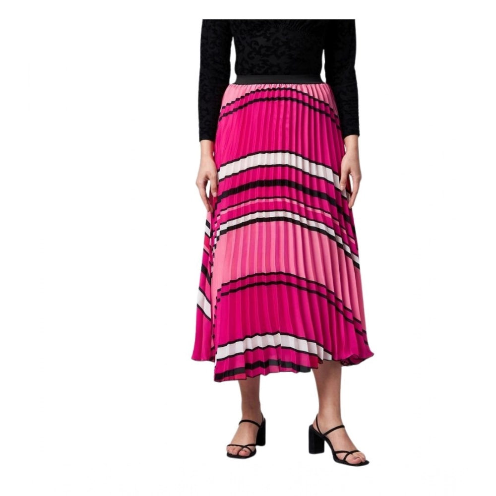 Women's Satin Pleated Elasticated Skirt — Pink