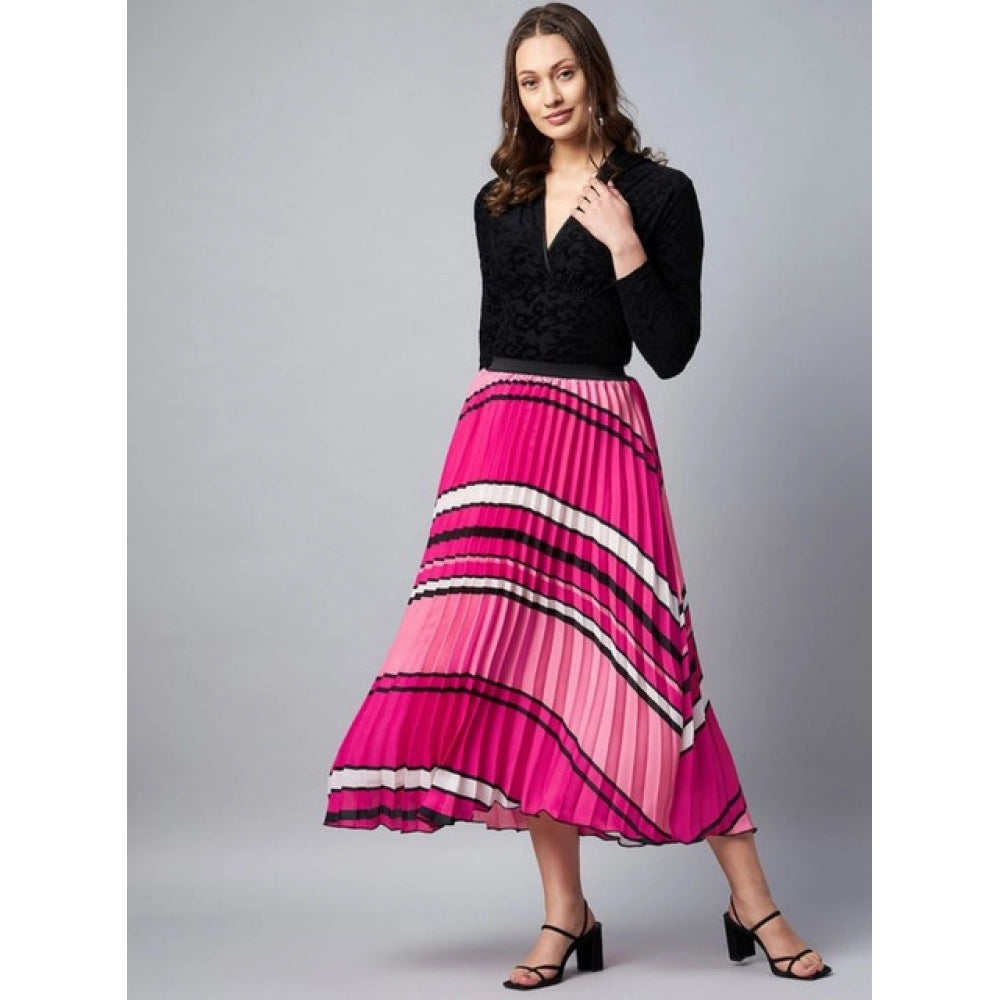 Women's Satin Pleated Elasticated Skirt — Pink