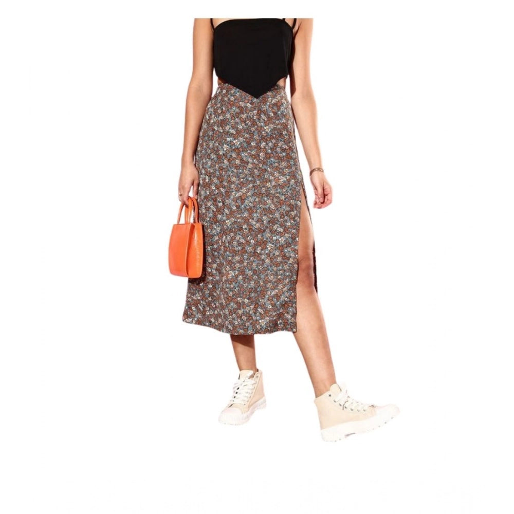 Women's Floral Side Zip Skirt — Grey - Coral