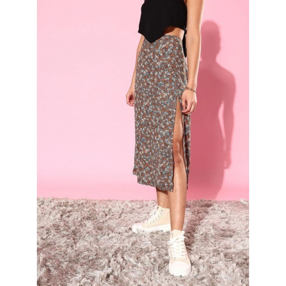 Women's Floral Side Zip Skirt — Grey - Coral
