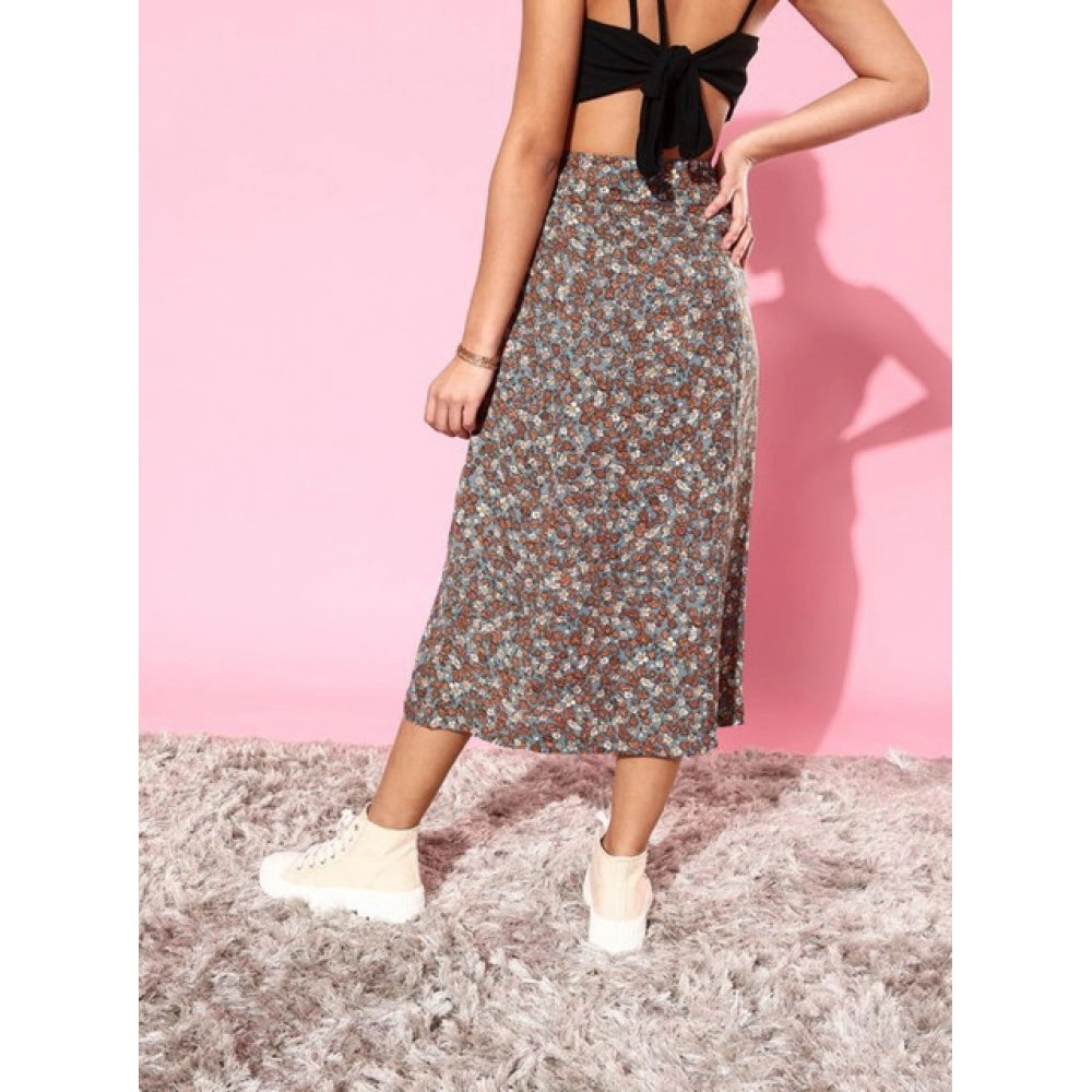 Women's Floral Side Zip Skirt — Grey - Coral