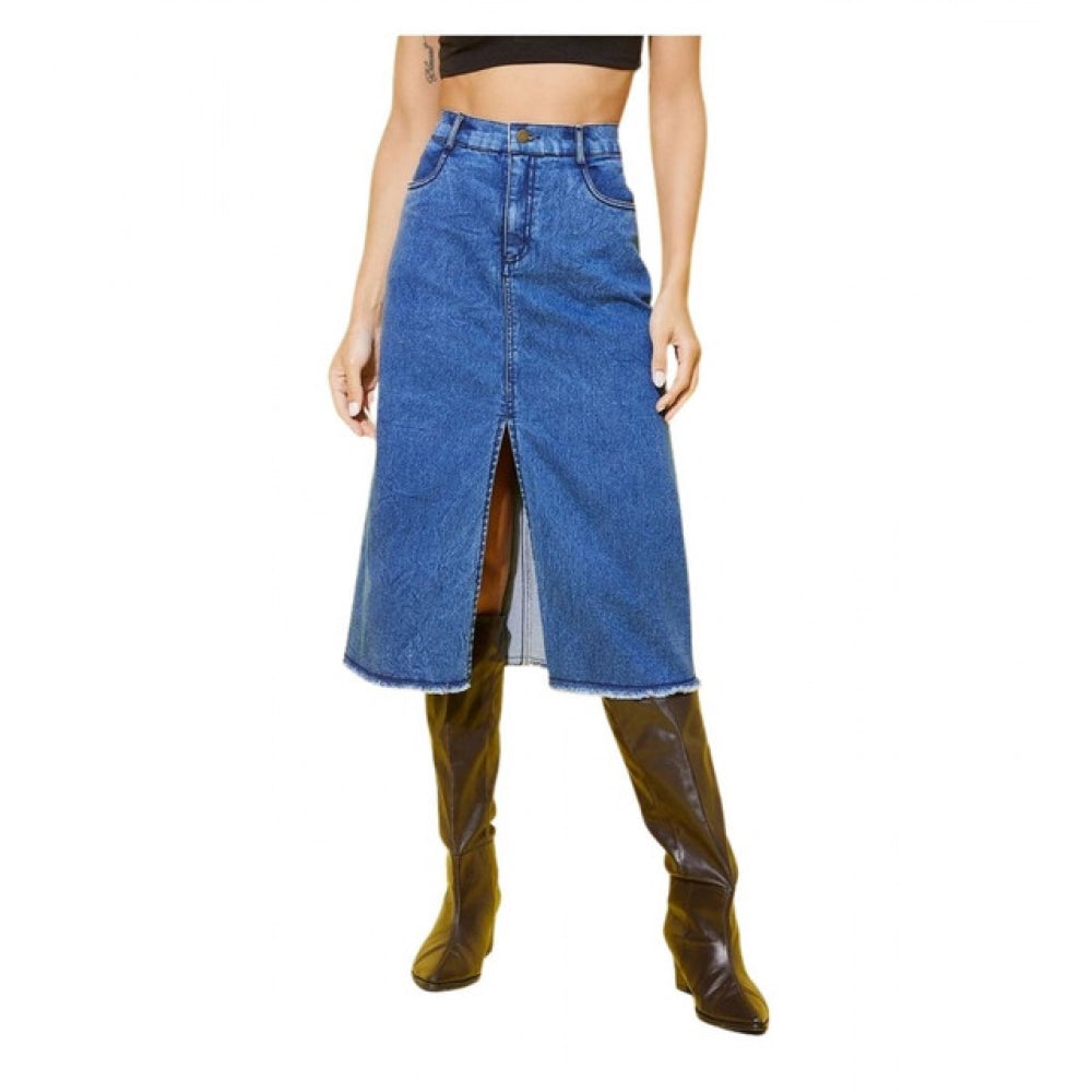 Women's Denim Solid Buttoned Skirt — Blue