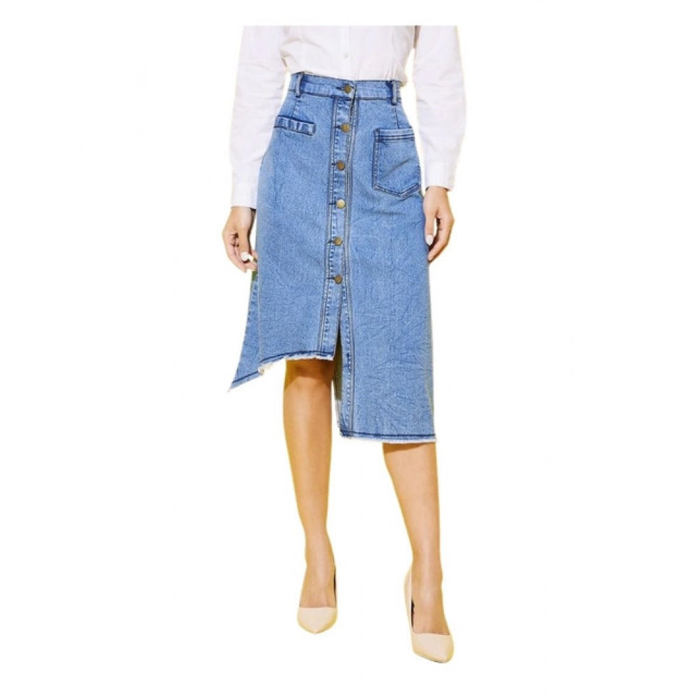 Women's Denim Hi Lo Buttoned Skirt — Blue