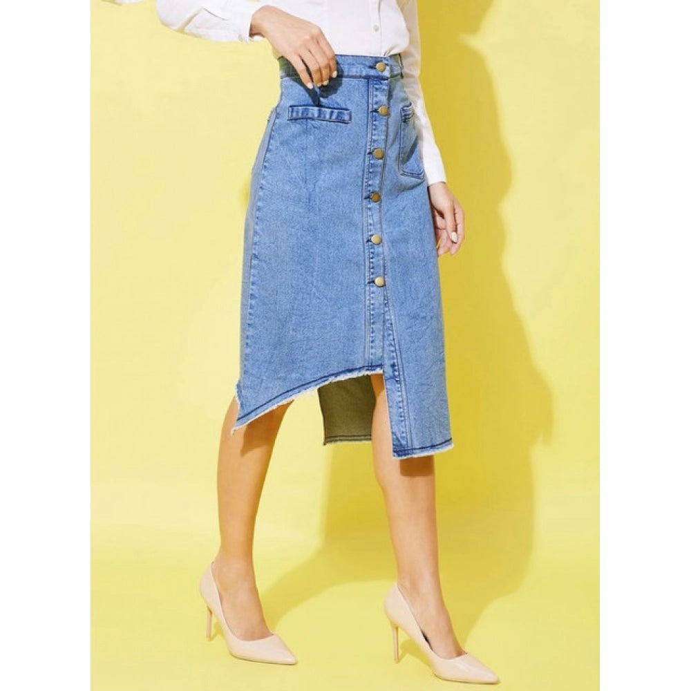 Women's Denim Hi Lo Buttoned Skirt — Blue