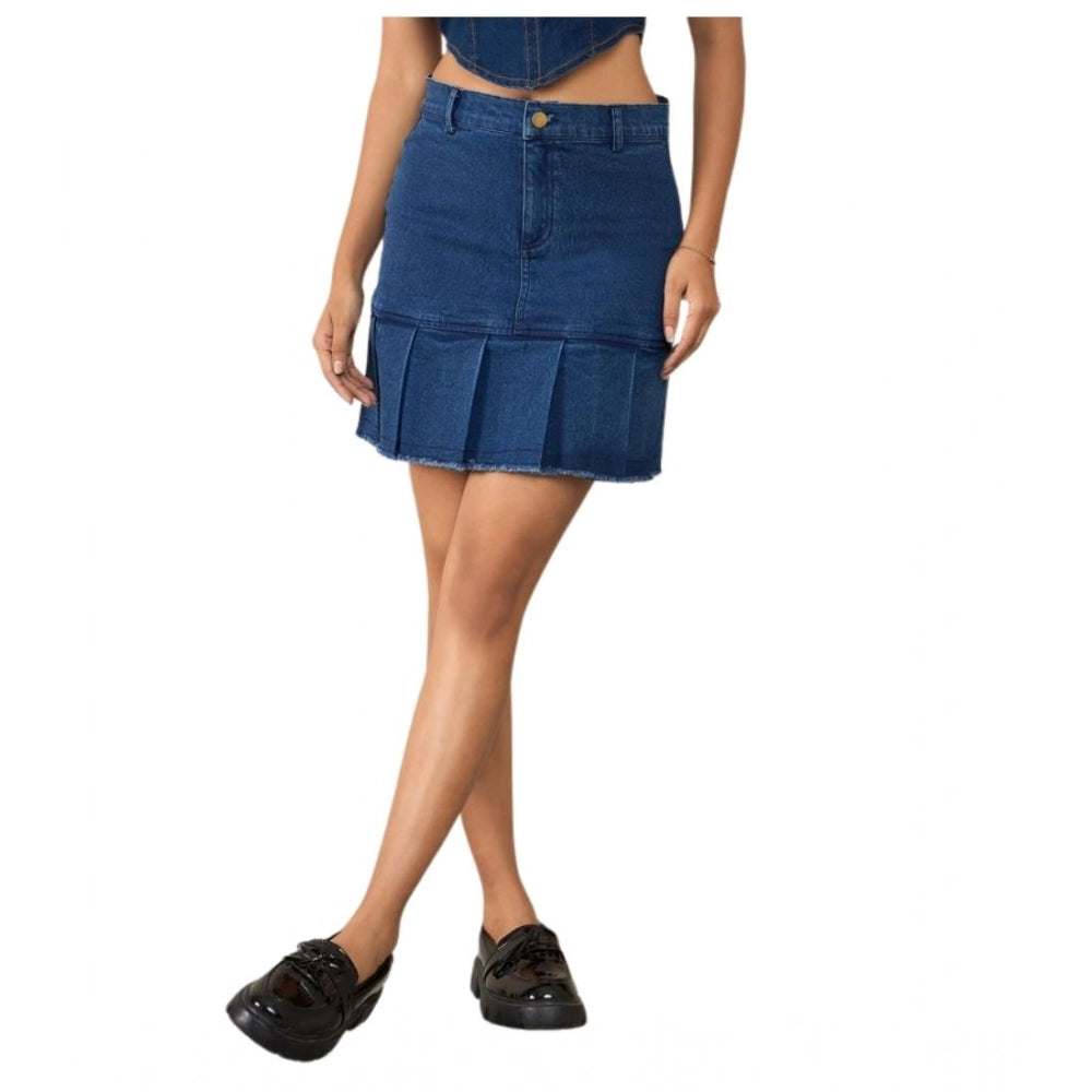Women's Denim Washed Buttoned Skirt — Blue · 6_36