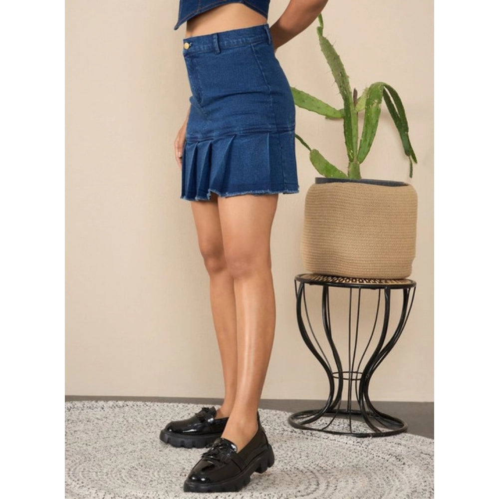 Women's Denim Washed Buttoned Skirt — Blue · 6_36