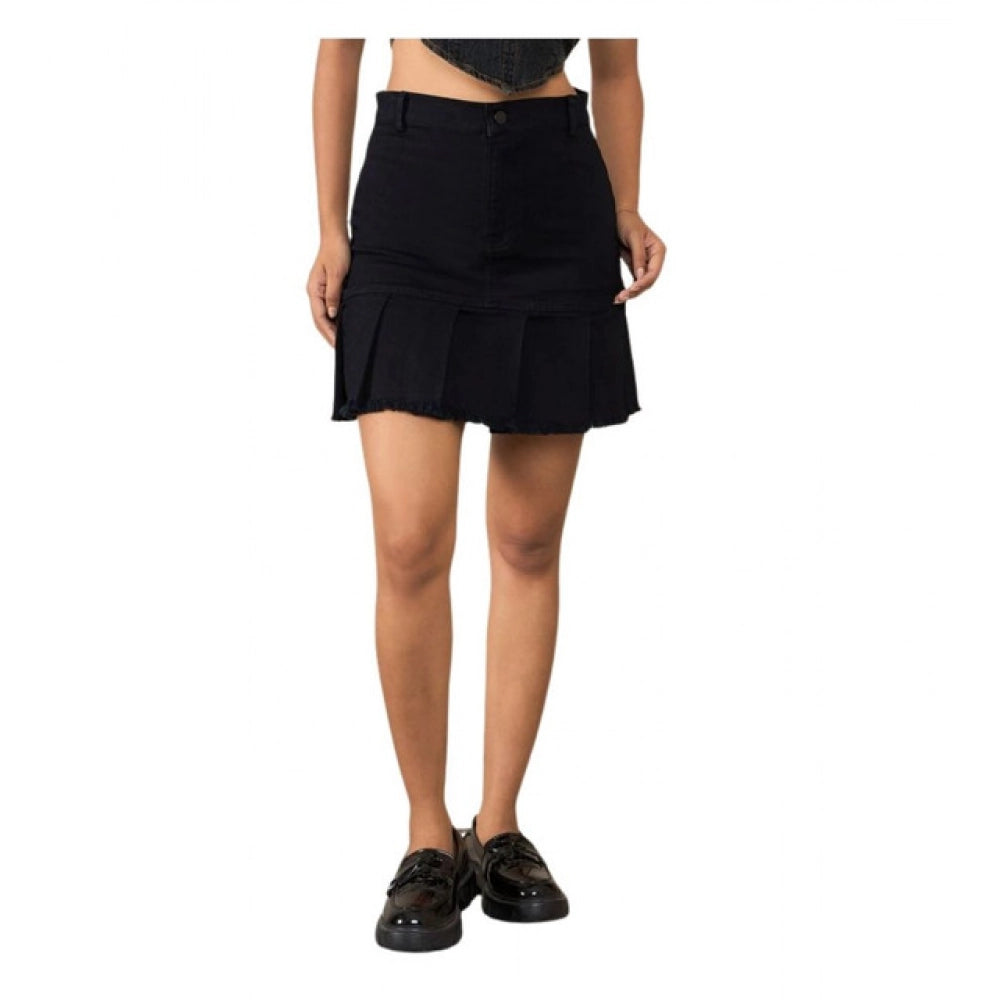 Women's Denim Washed Buttoned Skirt — Black · 7_36