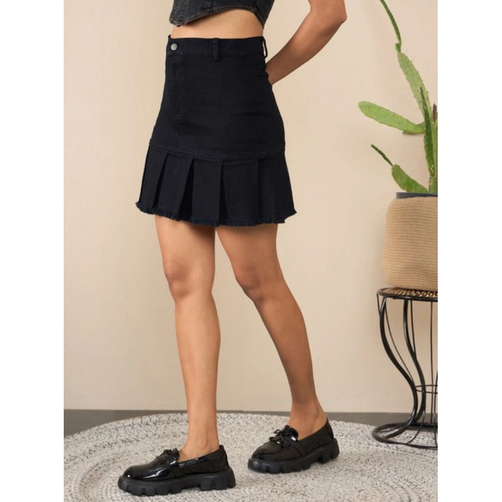 Women's Denim Washed Buttoned Skirt — Black · 7_36