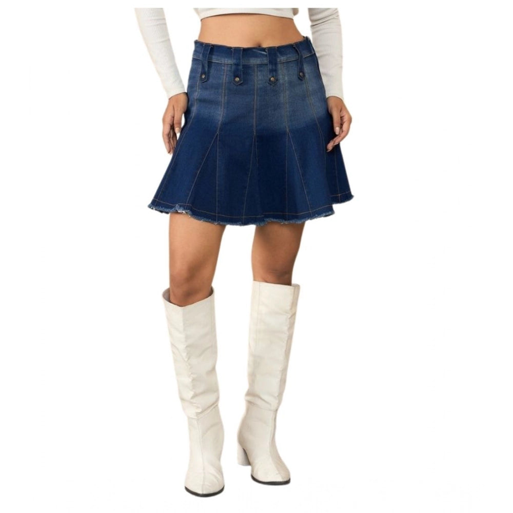 Women's Denim Washed Buttoned Skirt — Blue · 8_36