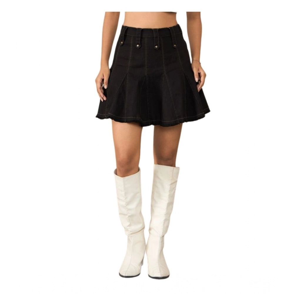 Women's Denim Washed Buttoned Skirt — Black · 9_36