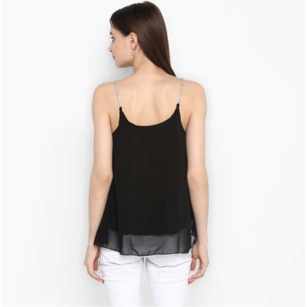 Women's Embellished Shoulder Straps Top — Black