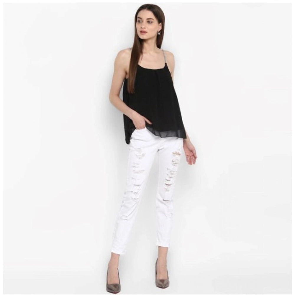 Women's Embellished Shoulder Straps Top — Black