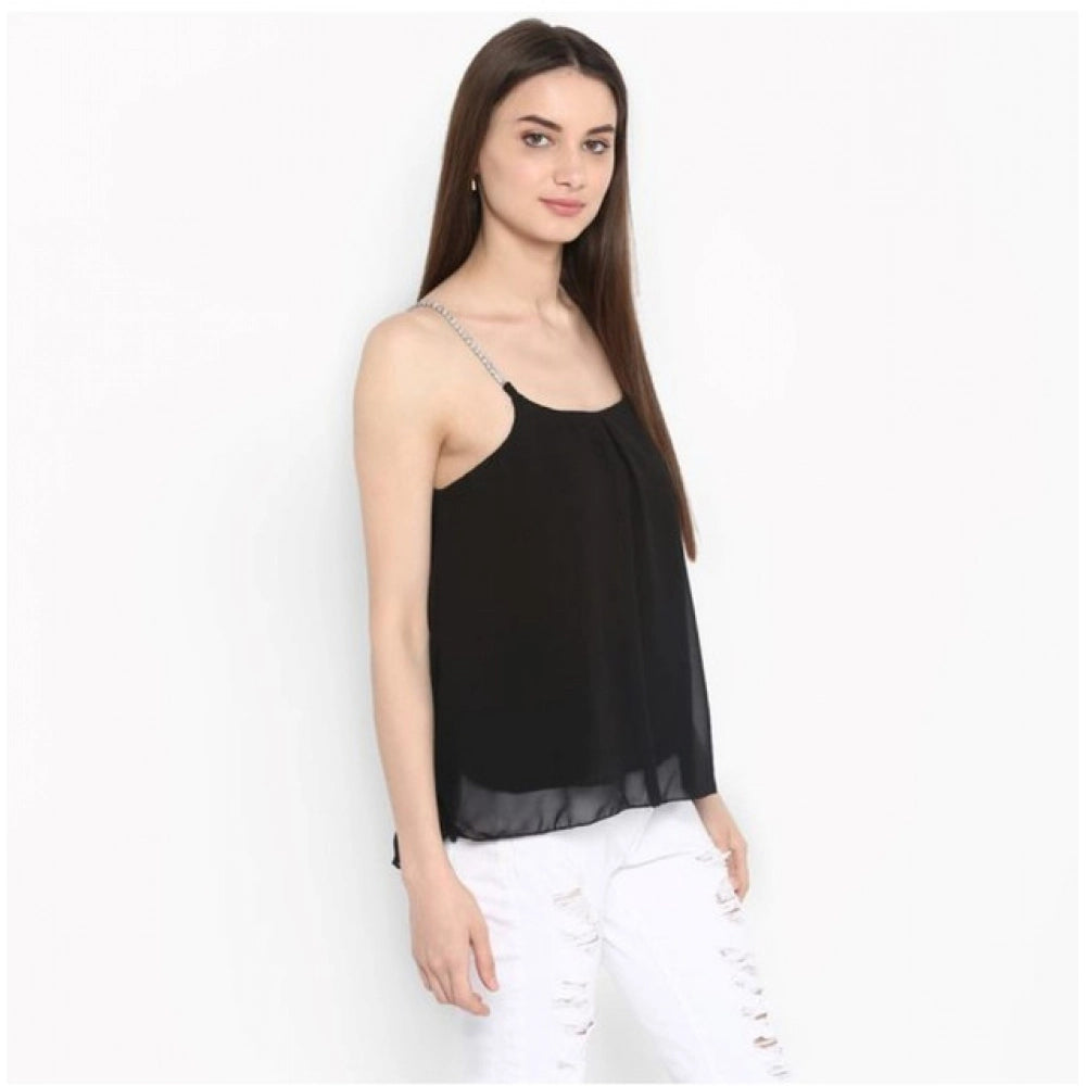 Women's Embellished Shoulder Straps Top — Black