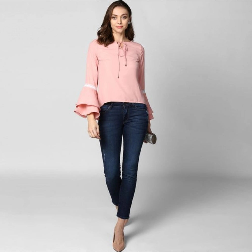 Women's Solid Bell Sleeve Top — Pink