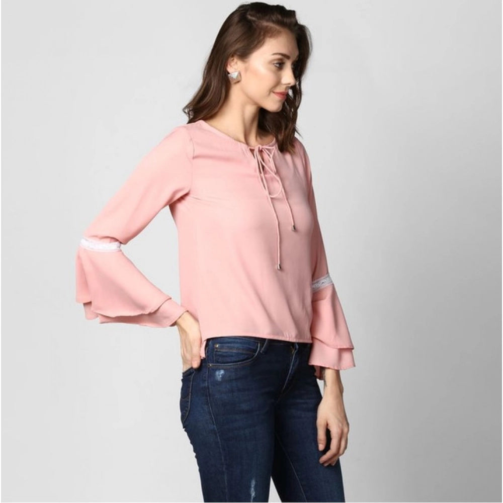 Women's Solid Bell Sleeve Top — Pink