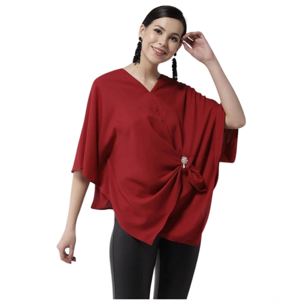 Women's Solid Cape Sleeve Top — Red