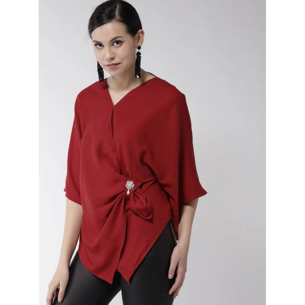 Women's Solid Cape Sleeve Top — Red