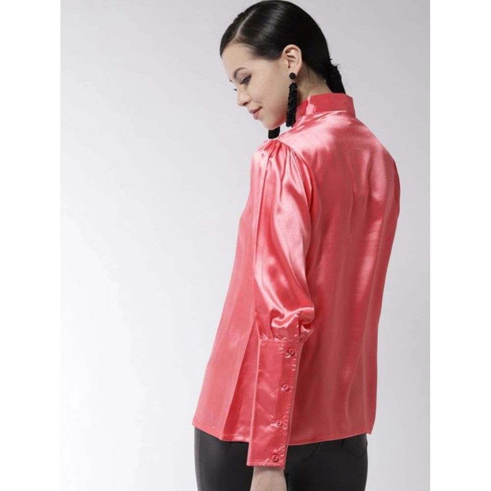 Women's Solid Long Sleeves Top — Coral