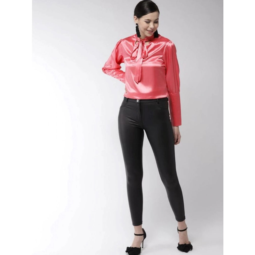 Women's Solid Long Sleeves Top — Coral